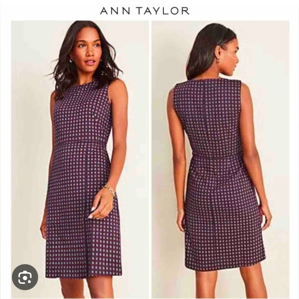 Ann Taylor Navy and Red Printed Sleeveless Midi Dress - Size 16